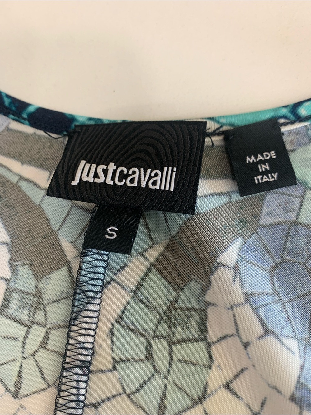 Just Cavalli turquoise and blue long sleeve low-cut girls not out dress. Size sm - Picture 5 of 8